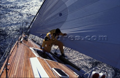 Musto Bowman on Swan 56 Man struggles to rig the spinnaker