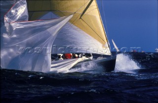 Stars & Stripes dropping spinnaker whilst participating in the 1987 Americas Cup