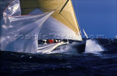 Stars  Stripes dropping spinnaker whilst participating in the 1987 Americas Cup