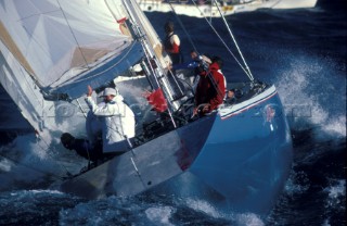 Dennis Connor aboard Stars & Stripes during the Americas Cup in 1987