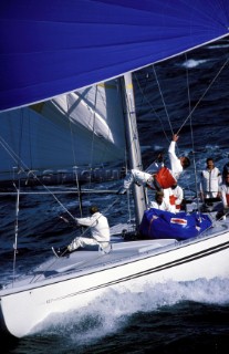 Crew onboard New Zealands Americas Cup challenge Kiwi Magic in Fremantle 1987