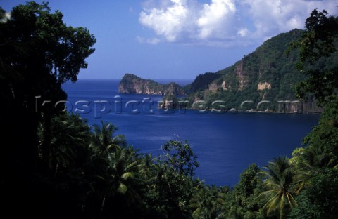 View of secluded bay St Lucia Caribbean