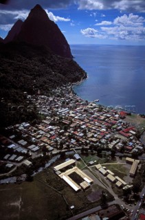 Travel scenes and destinations around the Caribbean Island of St Lucia. Soufriere near the two Pietons.