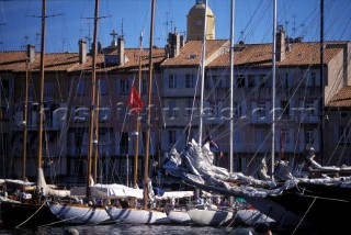 Classic yachts moored in the port of Saint Tropez, Frnace