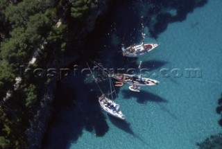 Yachts anchored in clear water, Mallorca