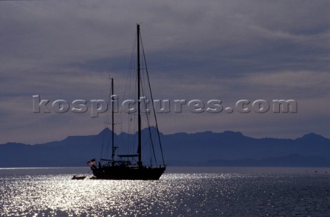 Ketch sailing yacht on the Sea of Cortez Baja California