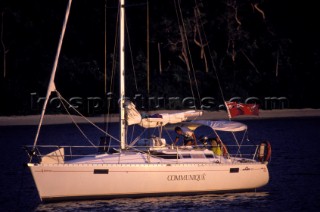 Cruising yacht at anchor, Fiji