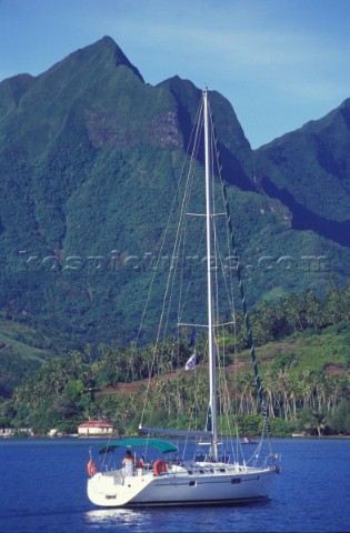 A cruising yacht at anchor in Raiatea French Polynesia
