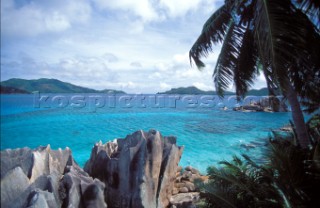 Rocky beach scene in the Seychelles