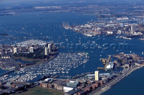 Aerial view of Portsmouth Harbour Hampshire UK