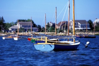 Moored dayboats and dinghies on Hyannis Harbour