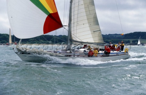 Swan 51 Formosa sailing down wind in the Solent during the Round the Island Race
