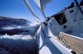 View from leward rail of cruising yacht
