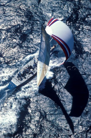 Stars  Stripes sailing uner spinnaker during the Americas Cup in 1987