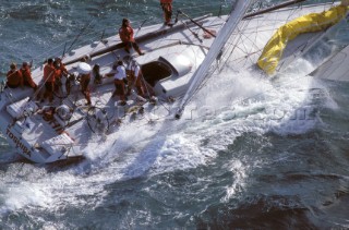 Racing yacht in rough seas
