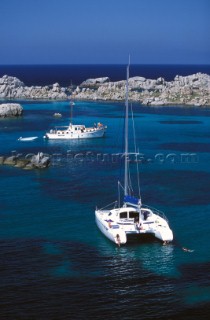 Catamaran moored in Bonifacio, Corsica  Charter catamaran moored in Bonifacio, Corsica