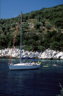 Cruising yacht in secluded anchorage, Greece