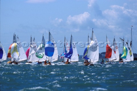 Fleet of X boats competing at Cowes Week Isle of Wight