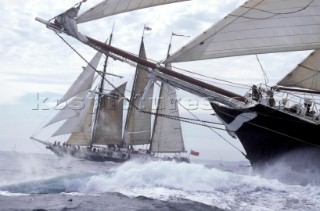 Tall ships racing off the coast of Falmouth, UK