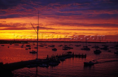 Flag pole at New York Yacht Club at sunset Newport Rhode Island USA