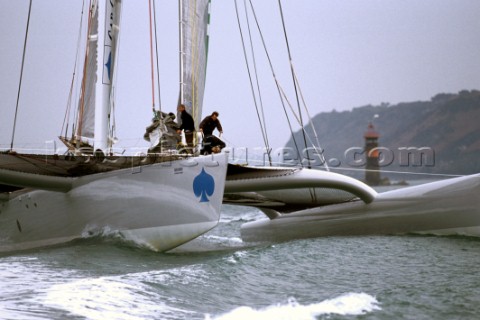 Olivier de Kersauson on board french trimaran Geronimo sponsored by Cap Gemini and Schneider Electri