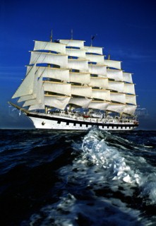 The Royal Clipper, sailing cruise ship, only takes 220 guests max and has over 57,000 square foot of sail.