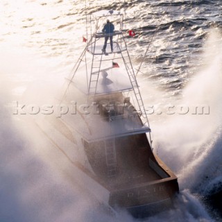 Sports fishing powerboat in rough water