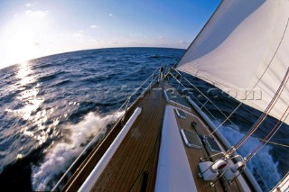 Looking forward at sea on a cruising yacht