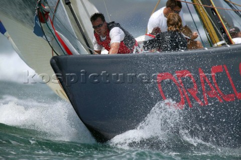 Switzerlands Alinghi in action during the match against Americas Oracle in the fiifth race of the Lo
