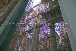 Scaffolding on the interior of the Gaudi Cathedral