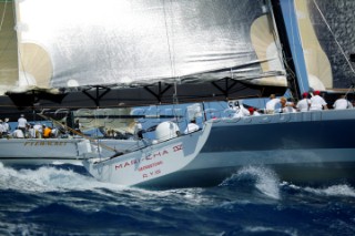 Antigua Race Week 2004 in the Caribbean. . Super maxi Mar Cha IV. . Canting Keel maxis Pyewacket and Morning Glory.