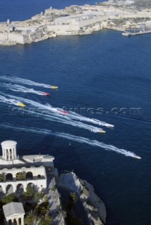 29/5/04, Valletta, Malta: The fleet power into the harbour of Valletta after 6 laps on the east coast of Malta