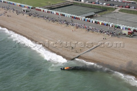 The Powerboat P1 British Grand Prix 2004 in Brighton UK  Fire onboard Flaminia