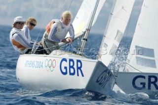 Shirley Robertson and her crew, Sarah Ayton and Sarah Webb, win Britains first Gold medal in the Yngling Class of the Athens Olympics 2004
