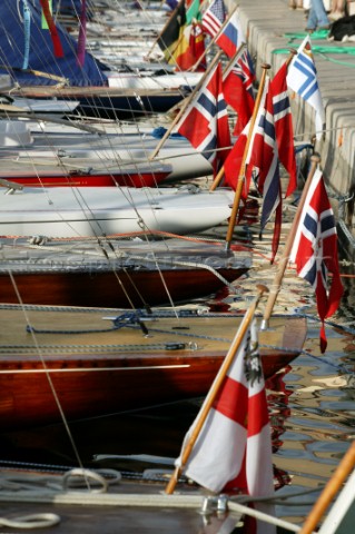 75th Anniversary Regatta of the Dragon Class 2004  dockside St Tropez Danish ensigns