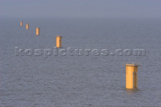 Construction of Windfarm on the Kentish flats in the Thames estuary off Whitstble Kent.