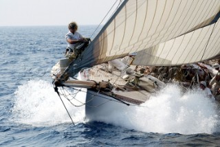 Bowman on classic sloop Mariquita