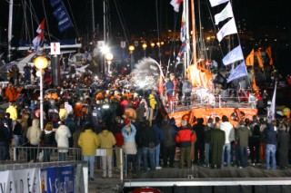 Vincent Riou of Open 60 PRB winner of the Vendee globe 2004/2005. Arrived 02/02/2005 at 22:49:55, in 87 days, 10 hours, 47 minutes and 55 seconds, with an average speed of 11.28 Knots.