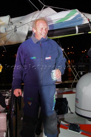British Open 60 sailor Mike Golding of Ecover arriving in Les Sables dOlonne at the end of the Vende