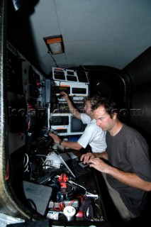 Electrician Mark Whiley and navigator Woeter Verbraak at nav station