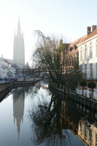 Reflection of buildings in canal Brugge Belgium