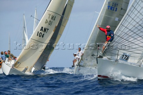 Antigua Sailing Week 2005 Left to right LOST HORIZON II Antigua  Olson 30 skipper Jamie Dobbs ENZYME