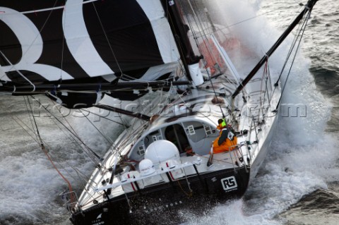 Vendee Globe Open 60 yacht Hugo Boss skippered by Alex Thomson powering through rough seas in strong