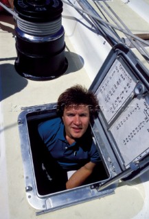 Simon Le Bon of Duran Duran onboard his Whitbread maxi yacht Drum