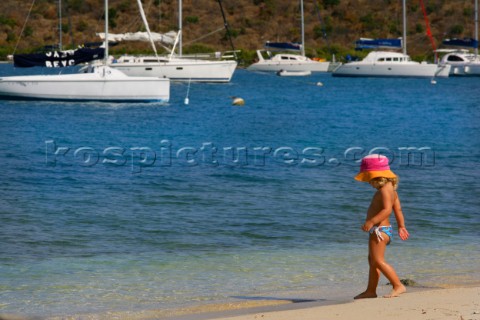 Tortola Island  British Virgin Islands   Bitter End Marina and Yacht Club  Child on the beach