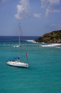 Jost Van Dyke Island - British Virgin Islands - CaribbeanGreen Cay and Little Jost Van Dyke with moored boat