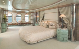 Master stateroom onboard superyacht Huntress