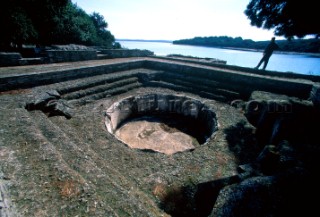 Remains of thermal bath in ruined Roman villa, Brijoni Islands, Croatia