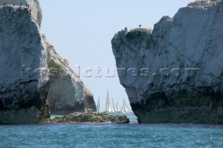 View of the fleet through the Needles during the Round the Island 2005