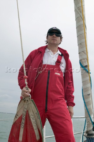 Duran Duran star Simon Le Bon prepares to hoist the sails on maxi yacht Arnold Clarke Drum at the st
